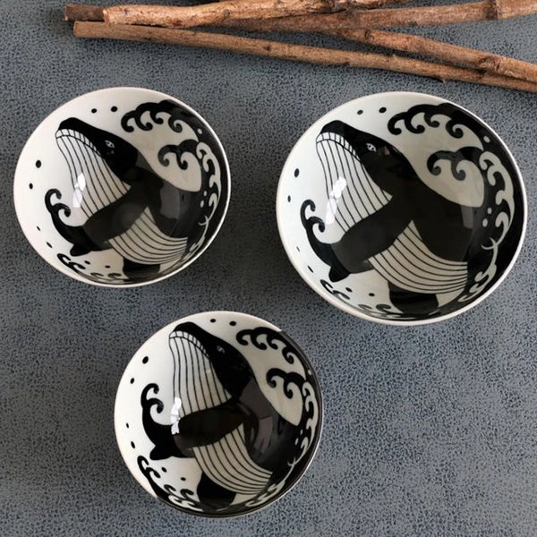 Mino Pottery Whale Rice Bowl - Small φ4.4×H2.4 in 5.65oz