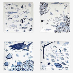 Square Plate Fish Decor ‘Cocomarine’ Hasami Ware (17cm)