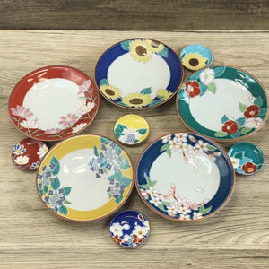 九谷焼 青郊窯 4.6号皿揃 四季の花 5枚セット 母の日 プレゼント