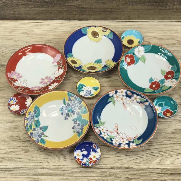 九谷焼 青郊窯 4.6号皿揃 四季の花 5枚セット 母の日 プレゼント