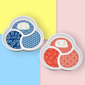 Hare Kutani Small Plate Set (x2) Daruma Red and Blue Kutani Ware (11.4cm)