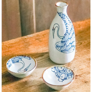 Sake Set Crane Kotohogi Hasami Ware