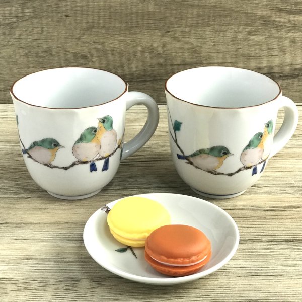 九谷焼 マグカップ 鳥 めじろ プレセント おしゃれ 青郊窯