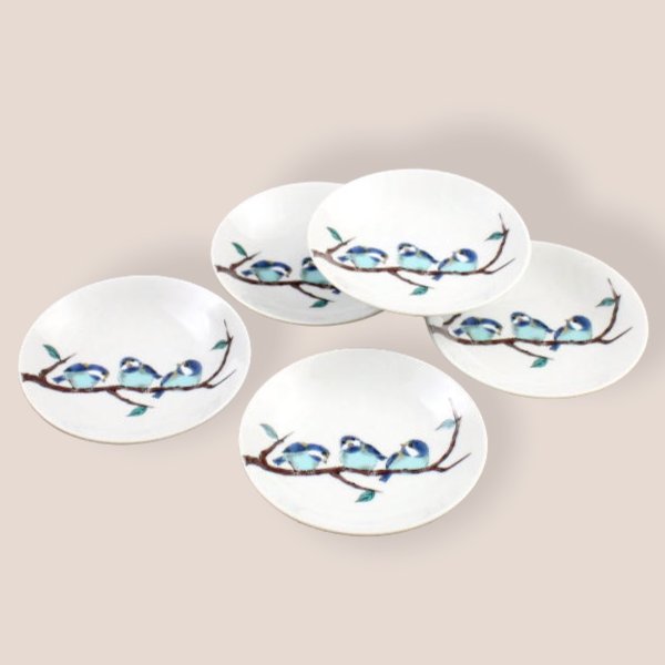九谷焼 皿 5枚セット 山雀 4号皿揃 鳥 おしゃれ プレゼント ギフト