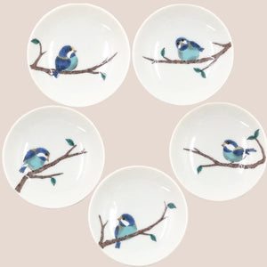 青郊窯 九谷焼 皿 5枚セット 山雀 3号皿揃 母の日 プレセント おしゃれ