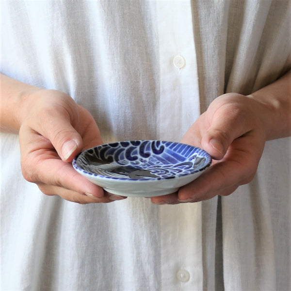 Mino Pottery Whale Mini Plate Appetizer Dessert Sushi Sauce