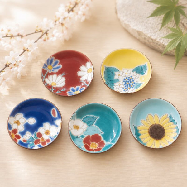 Kutani Ware Japanese Chopstick Rest Set of 5 – Four Seasons Flowers, Made in Japan