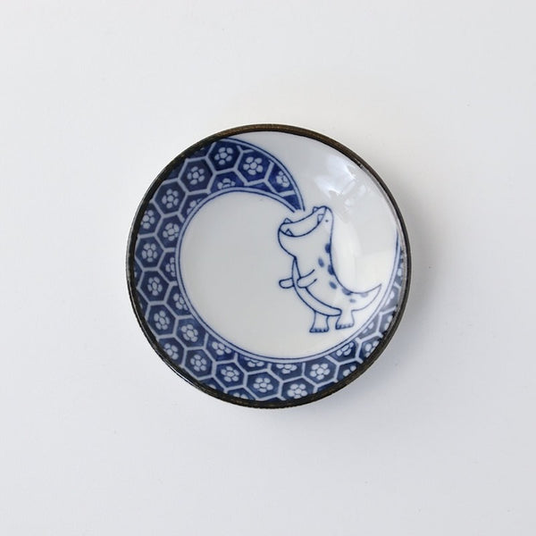 Edo Dinosaur Mini Plates – 8 DesignsEdo Dinosaur Mini Plate – Japanese Mino Ware Porcelain Sauce Dish, 9cm (3.5in), Made in Japan