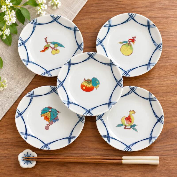 Kutani Ware Fruit Design Small Plate Set, 5-Piece – Made in Japan