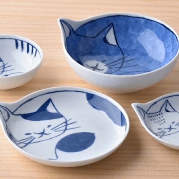 Neco Cat Bowl Set of 4 Bowls 14cm, Made in Japan, Hasami Ware Porcelain