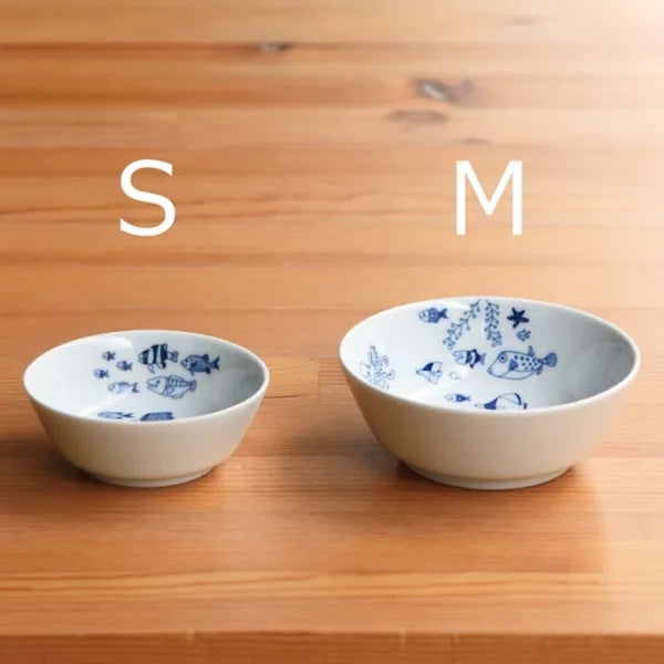 Whale Shark and Marine Life Size M Bowl (11.5x4.5cm), Appetizer Bowl, Made in Japan, Hasami Ware