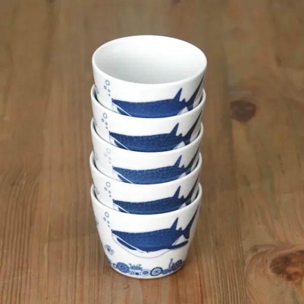 Whale Shark and Marine Life 200ml Soba Cups, Made in Japan, Hasami Ware (2 Designs)
