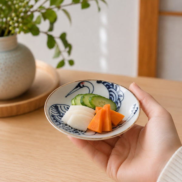 Crane & Turtle Series, Hand-Painted Crane Small Plate – Hasami Ware, Made in Japan