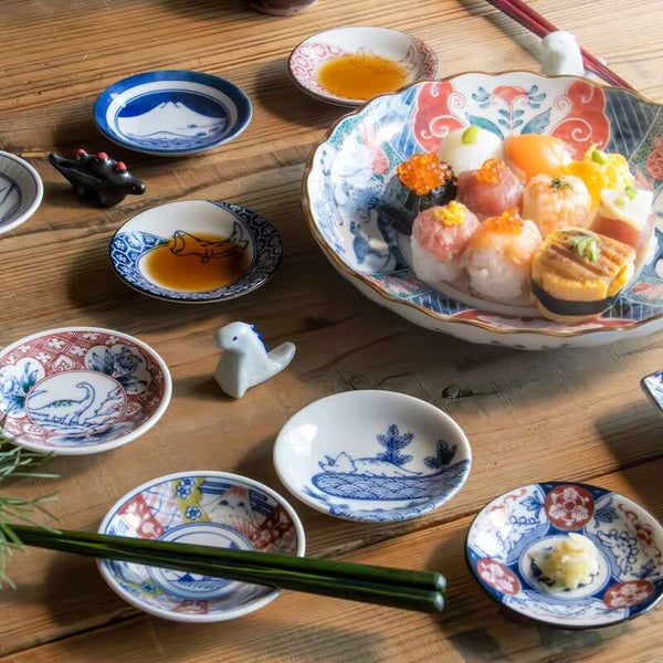 Edo Dinosaur Mini Plates – 8 DesignsEdo Dinosaur Mini Plate – Japanese Mino Ware Porcelain Sauce Dish, 9cm (3.5in), Made in Japan