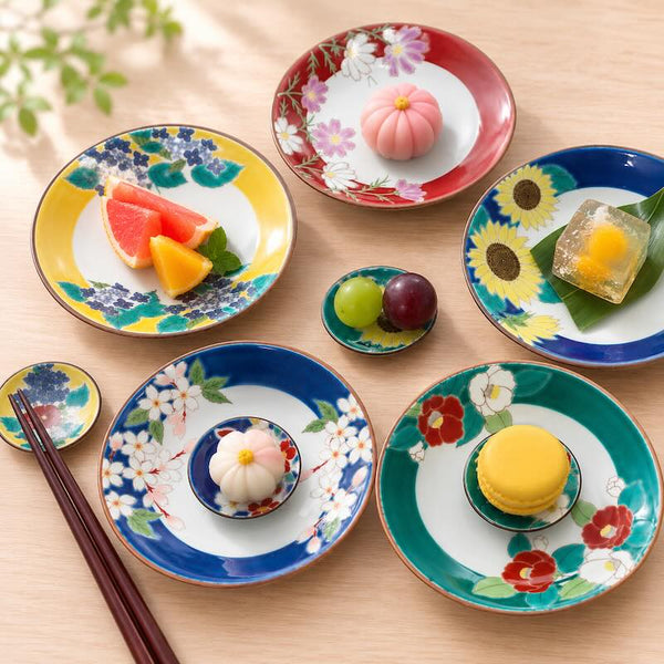 Kutani Ware Japanese Chopstick Rest Set of 5 – Four Seasons Flowers, Made in Japan
