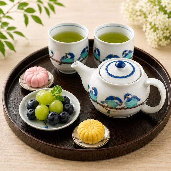 Kutani Ware Yamagara Japanese Tea Cup 240ml (8.1 US fl oz) – Varied Tit Bird Design, Porcelain Yunomi, Made in Japan