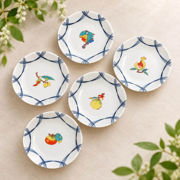 Kutani Ware Fruit Design Small Plate Set, 5-Piece – Made in Japan