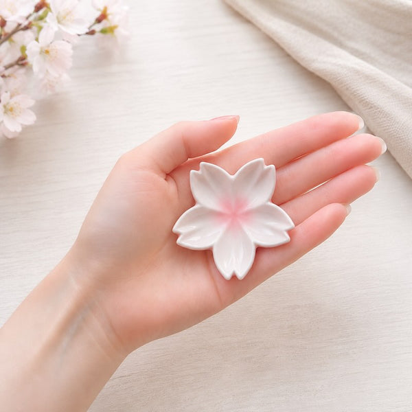 Kutani Ware Sakura Sauce Plate & Mini Plate Set, Pink Japanese Porcelain, 4-Piece Gift Set, Made in Japan