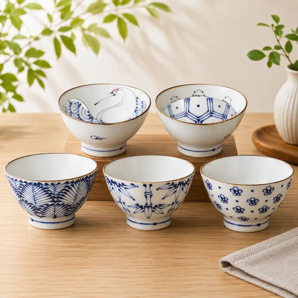 Crane & Turtle Series Hand-Painted Turtle Japanese Rice Bowl – Hasami Ware Ceramic Bowl, 12cm (4.7 Inch), Made in Japan