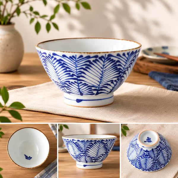 Crane & Turtle Series Rice Bowl Set of 5 – Hand-Painted Crane, Turtle, Pine, Bamboo & Plum Hasami Ware, Made in Japan