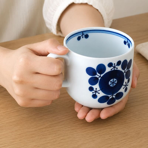 Bloom Japanese Coffee Mug – Bouquet Design, Hand-Painted Hasami Ware Porcelain, 360ml (12.2 fl oz), Made in Japan