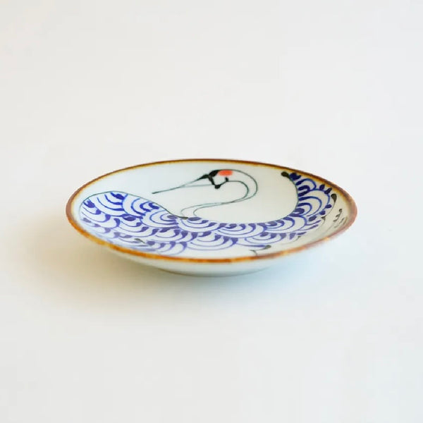 Crane & Turtle Series, Hand-Painted Crane Small Plate – Hasami Ware, Made in Japan