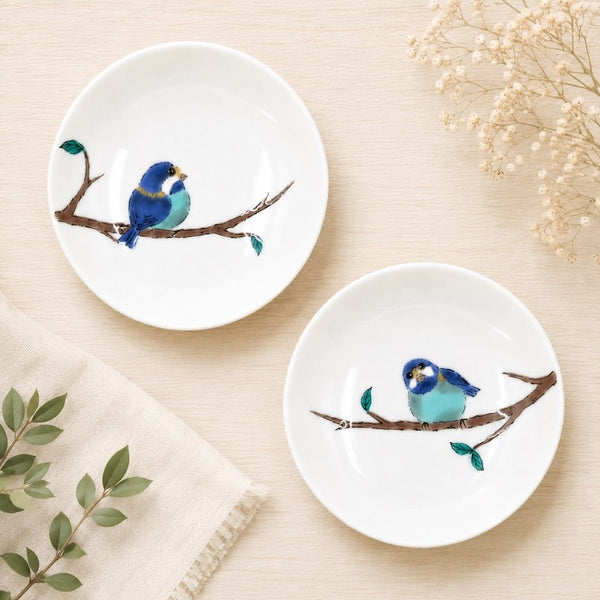 Japanese Kutani Ware Yamagara Small Plate Set (4-Inch / Set of 5) – Authentic Seikou Kiln Bird Dishes