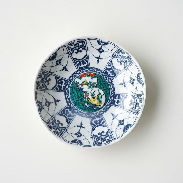 Kutani Ware 14cm (5.5") Japanese Small Plate Set of 5 – Blue & White Traditional Designs, Made in Japan