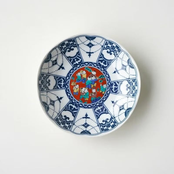 Kutani Ware 14cm (5.5") Japanese Small Plate Set of 5 – Blue & White Traditional Designs, Made in Japan