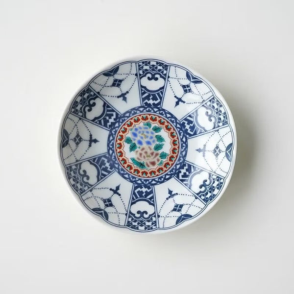 Kutani Ware 14cm (5.5") Japanese Small Plate Set of 5 – Blue & White Traditional Designs, Made in Japan