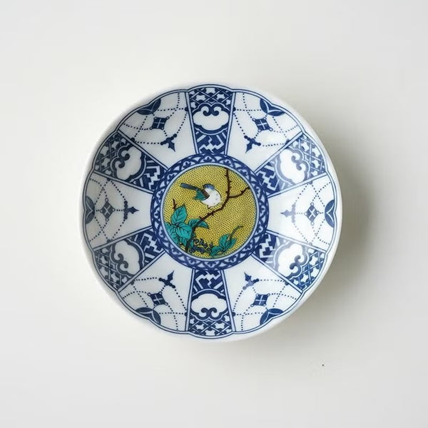 Kutani Ware 14cm (5.5") Japanese Small Plate Set of 5 – Blue & White Traditional Designs, Made in Japan