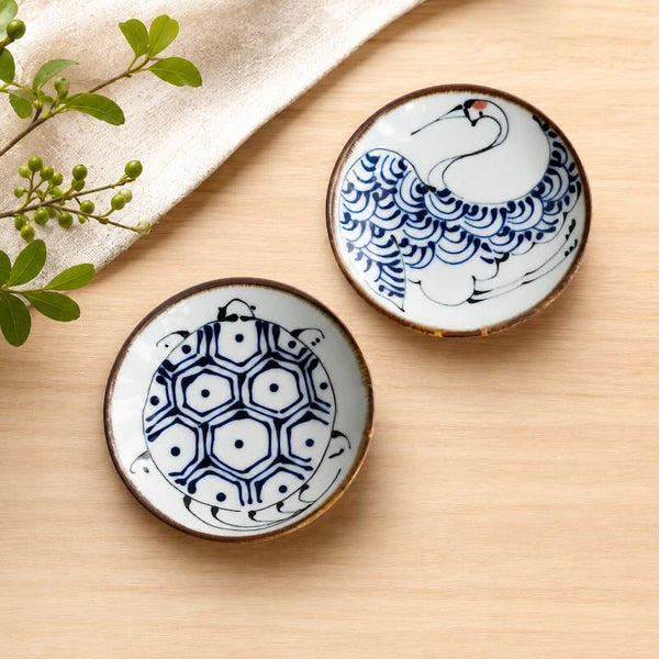Crane & Turtle Series, Hand-Painted Crane Small Plate – Hasami Ware, Made in Japan