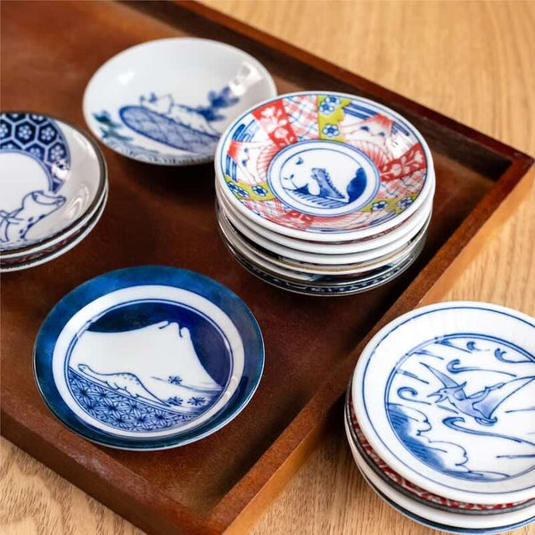 Edo Dinosaur Mini Plates – 8 DesignsEdo Dinosaur Mini Plate – Japanese Mino Ware Porcelain Sauce Dish, 9cm (3.5in), Made in Japan
