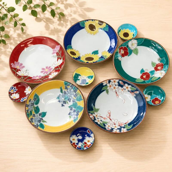 Kutani Ware Japanese Chopstick Rest Set of 5 – Four Seasons Flowers, Made in Japan