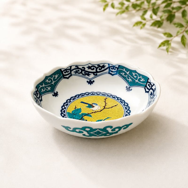 Kutani Ware 14cm (5.5") Japanese Porcelain Small Bowl – Flower & Bird Design, Made in Japan