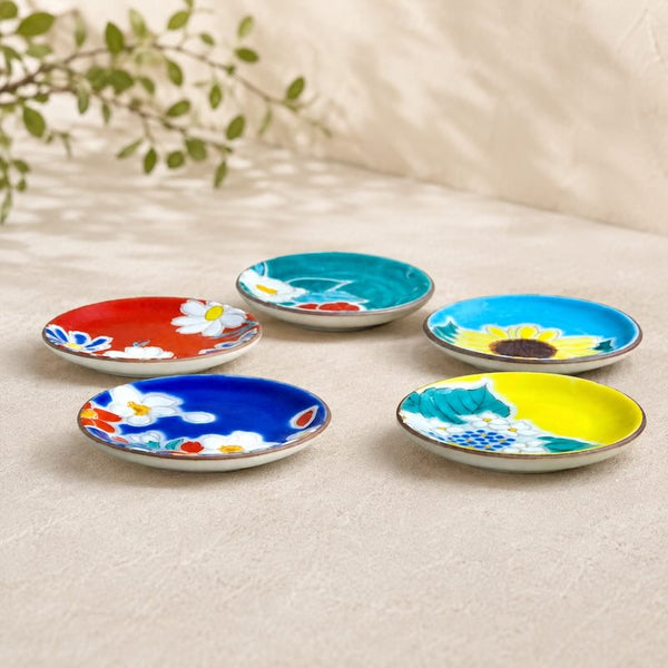 Kutani Ware Japanese Chopstick Rest Set of 5 – Four Seasons Flowers, Made in Japan