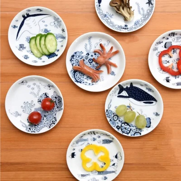 Whale Shark and Marine Life Small Plates 13cm (5.1 in), Made in Japan, Hasami Ware (7 Designs)