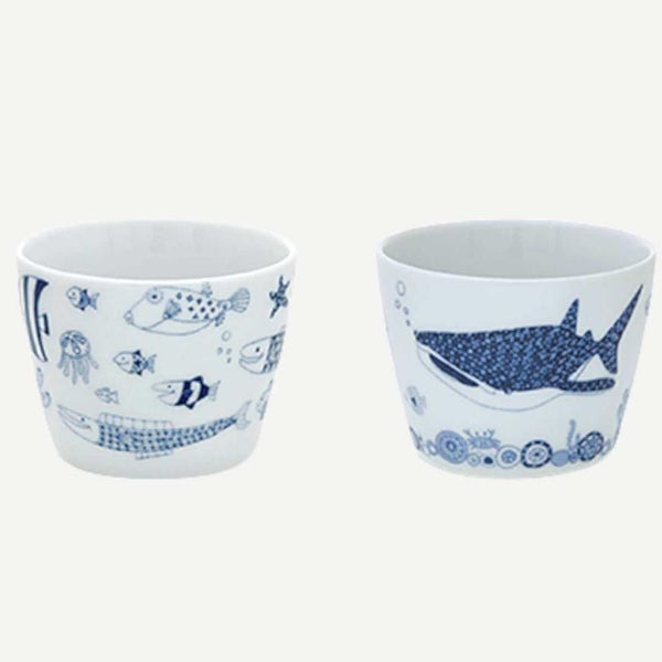 Whale Shark and Marine Life 200ml Soba Cups, Made in Japan, Hasami Ware (2 Designs)