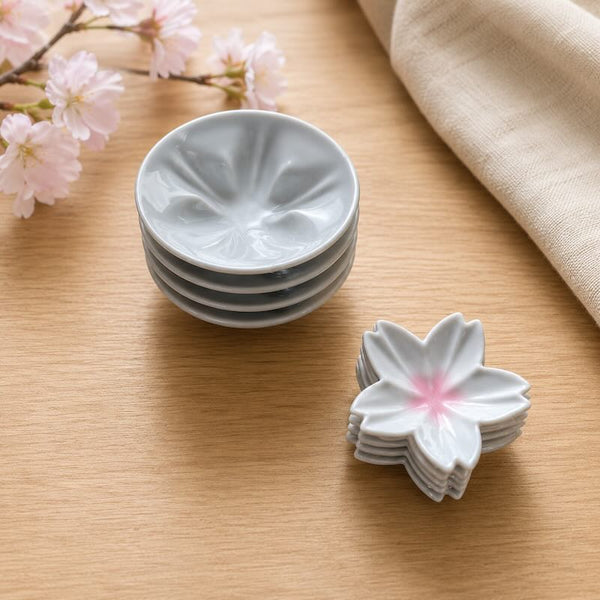 Kutani Ware Sakura Sauce Plate & Mini Plate Set, White Japanese Porcelain, 10-Piece Gift Set, Made in Japan