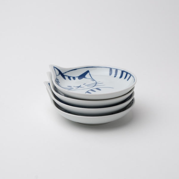 Coneco Small Cat Plate Set of 4 Plates, Made in Japan, Hasami Ware Porcelain