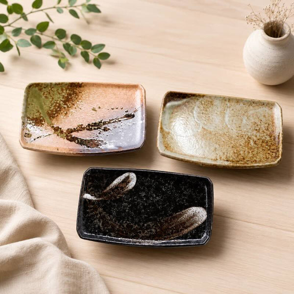 Japanese Mino Ware Sushil Plate 7.3" – Made in Japan, 3 Designs, Rectangular Dinner Plate for Sashimi, Grilled Fish & Appetizers