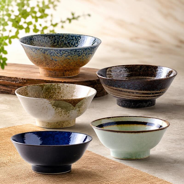 Tamayura Japanese Ramen Bowl, Authentic Mino Ware Porcelain Noodle Bowl, Made in Japan, 53oz, Dishwasher & Microwave Safe, 5 Designs