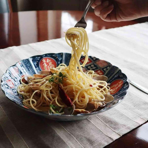AWASOME Japanese Mino Ware Deep Plate, 9.25", Lucky Collection (3 Patterns), Pasta & Curry Plate, Made in Japan