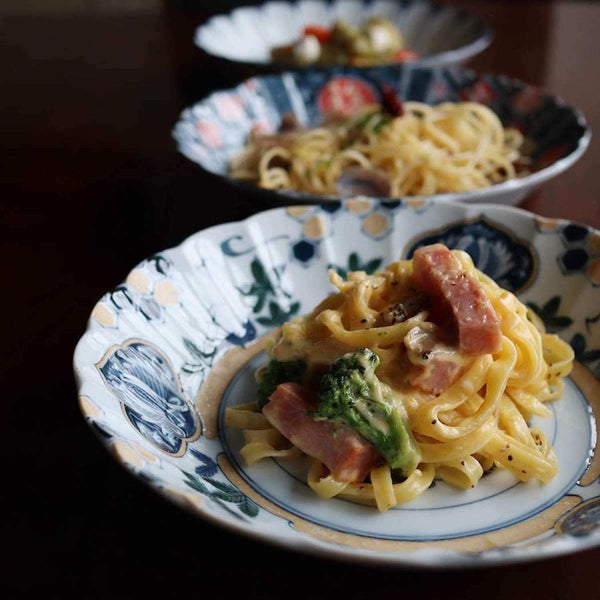 AWASOME Japanese Mino Ware Deep Plate, 9.25", Lucky Collection (3 Patterns), Pasta & Curry Plate, Made in Japan