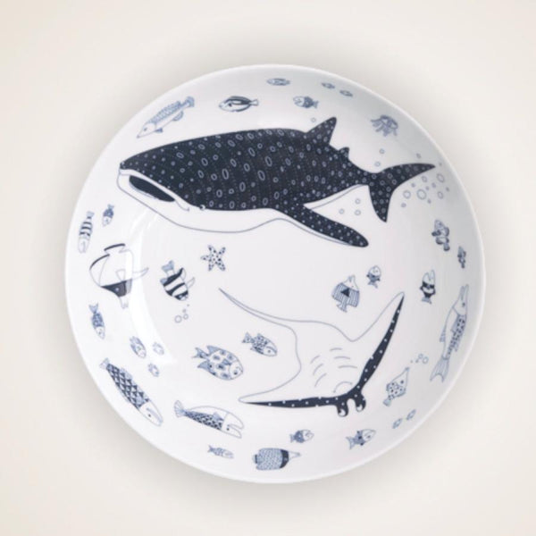 Whale Shark and Marine Life Large Bowl, Made in Japan, Hasami Ware