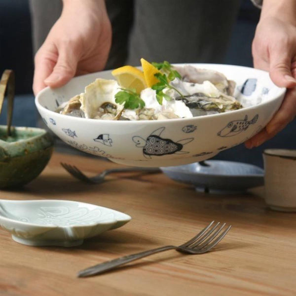 Whale Shark and Marine Life Large Bowl, Made in Japan, Hasami Ware