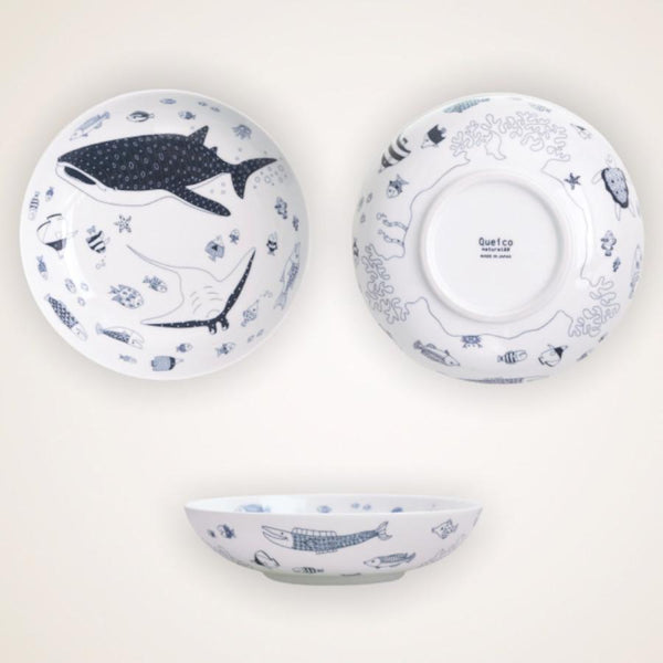 Whale Shark and Marine Life Large Bowl, Made in Japan, Hasami Ware
