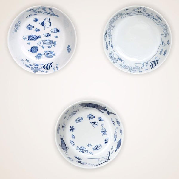 Whale Shark and Marine Life Size M Bowl (11.5x4.5cm), Appetizer Bowl, Made in Japan, Hasami Ware