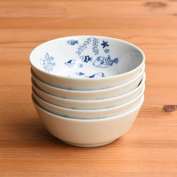 Whale Shark and Marine Life Size M Bowl (11.5x4.5cm), Appetizer Bowl, Made in Japan, Hasami Ware