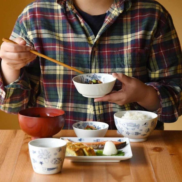 Whale Shark and Marine Life Size M Bowl (11.5x4.5cm), Appetizer Bowl, Made in Japan, Hasami Ware